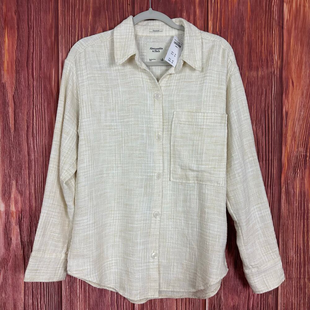 Abercrombie & Fitch Womens Top Long Sleeve Button Up Oversized Size Small Ivory‎